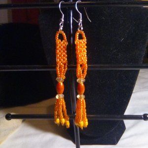 Hand Crafted  Orange Tassel Earrings